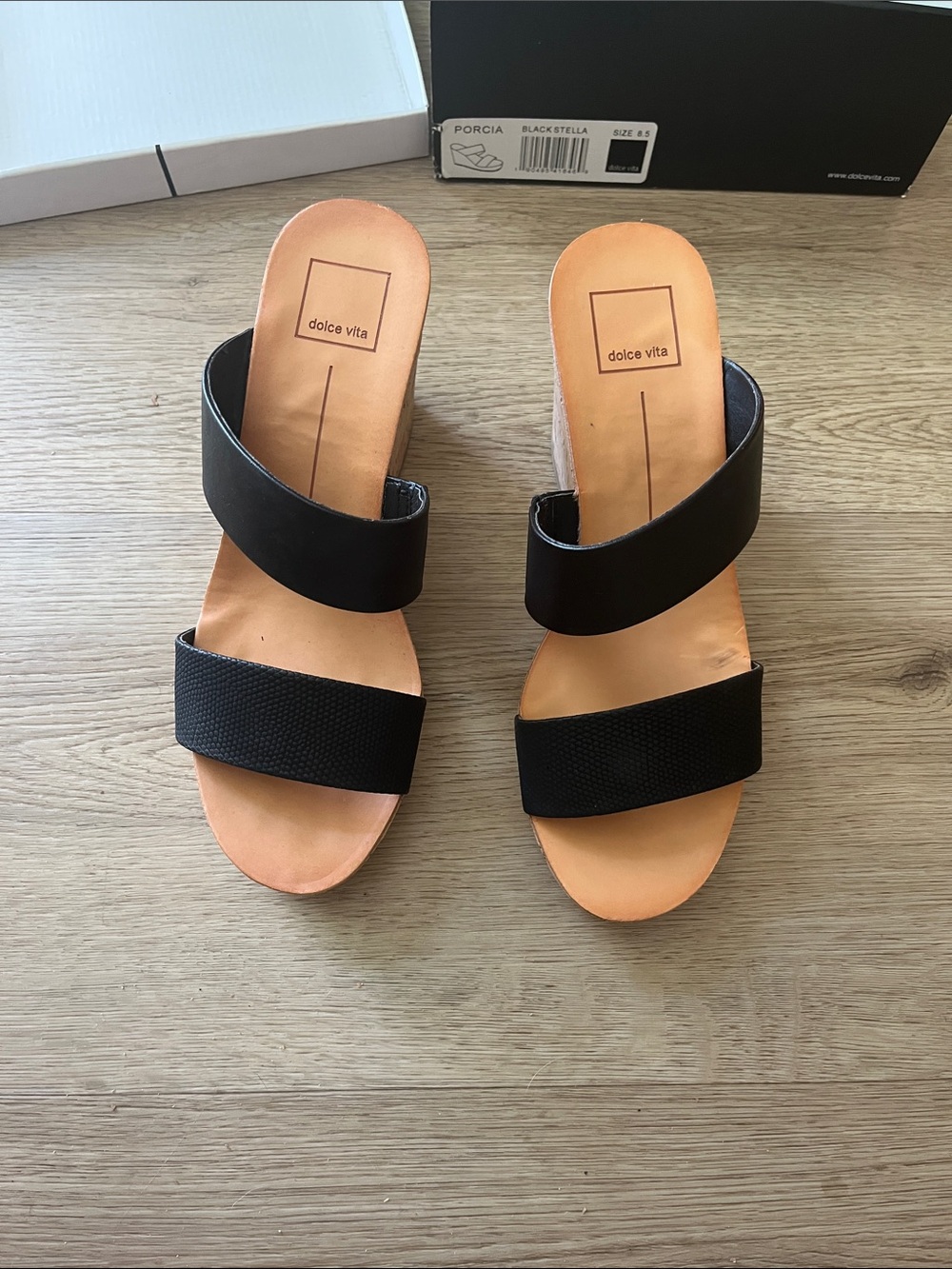 Dolce Vita Black Stella Porcia Wedge Sandals